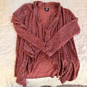 Bobeau Red Leopard Print Cardigan